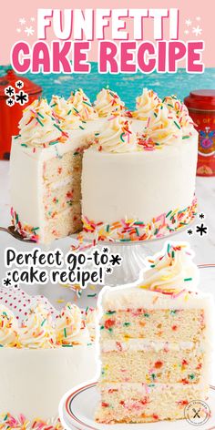 a cake with white frosting and sprinkles on it