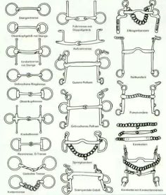 an image of different types of handcuffs and chains on a white sheet with black ink