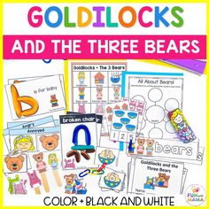 goldilocks and the three bears color and black and white worksheet for preschool