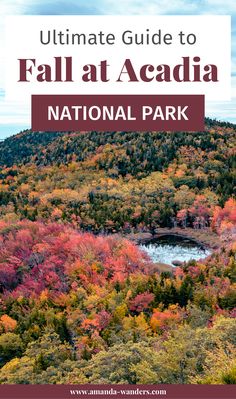 fall foliage with the words ultimate guide to fall at acadia national park on it