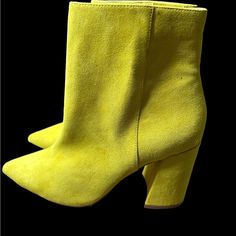 Charles By Charles David Womens Mustard Booties Boots 7.5 M Beautiful Boots Yellow Round Toe Heels For Fall, Yellow Closed Toe Heels For Fall, Trendy Yellow Winter Boots, Yellow Round Toe Heeled Boots For Fall, Bold Pointed Toe Boots For Spring, Yellow High Heel Shoes For Fall, Yellow High Heel Heels For Fall, Yellow High Heels For Fall, Yellow Suede Heels For Spring