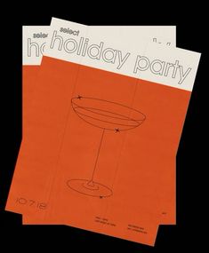 two pieces of paper sitting next to each other on top of an orange sheet with the words holiday party