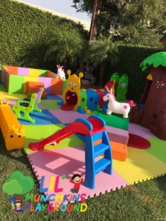 children's play area in the backyard with toys