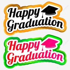 two happy graduation stickers on a transparent background