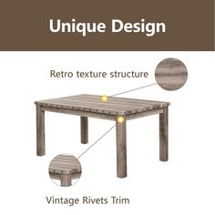 an image of a table with the words unique design on it and instructions for how to use