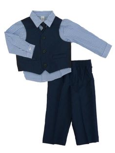 George Infant Boys Blue Striped Shirt Vest Tie Pants 4P Dress Up Outfit 18m This stylish dress up outfit is perfect for your family pictures and holiday events! 4 piece dress up set Infant boy's size: 18 Months Dress shirt Clip on tie Vest Pants with elastic waistband Brand: George Payment We accept PayPal as our payment method. Immediate payment is required. If you have any questions about payment, please feel free to contact our customer support team. Return Policy We have a no hassle return p Newborn Baby Boy Dress. Tay, Infant Dress Clothes Boy, Baby Boy Suspenders Outfit, Baby Boy Pants With Suspenders Pattern, Baby Tuxedo Shirt, Tie Vest, Tie Pants, Shirt Clips, Infant Boys