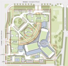 the site plan for an urban park with lots of green space and trees in it