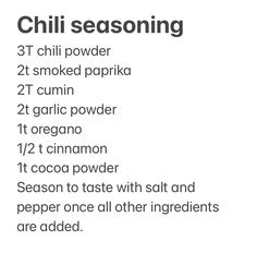 the ingredients for chili seasoning are shown in black and white, with text above it