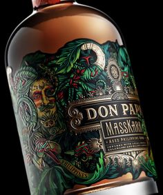 a bottle of don pai mashkaki with an elaborate design on it