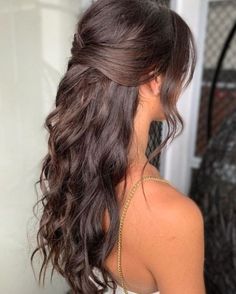 prom hairstyles, prom hairstyles ponytail, prom hair updo ponytail, prom hair half up half down Ideas For Prom Hair, Curls For Bridesmaid, Curls Hairstyles For Prom, Hair Styles Curls Formal, Hair Styles Curled Half Up Half Down, Hairstyle Down With Curls, Curled Hairstyles Bridesmaid, Curled Hair For Formal, Hair Up Looks