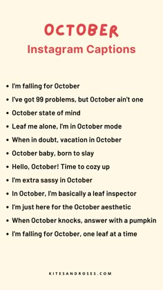 an orange and white poster with the words october instagram captions in red on it