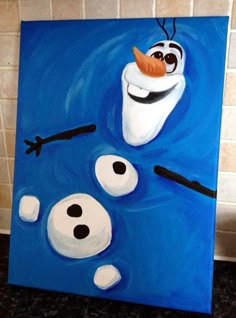 a painting of a toothbrush with eyes and nose floating in the water next to a tile wall