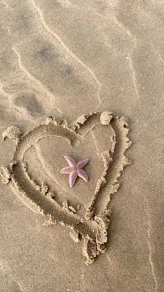 a heart and starfish drawn in the sand