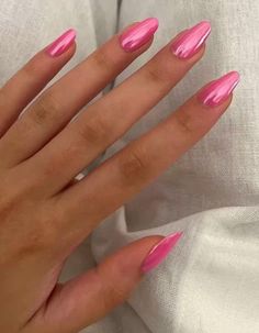 Maquillage On Fleek, Pink Chrome Nails, Summer Toe Nails, Short Acrylic Nails Designs, Pink Nail, Girls Nails