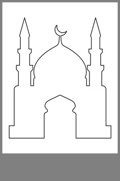 the outline of a building with two towers and a crescent on top, in black and white