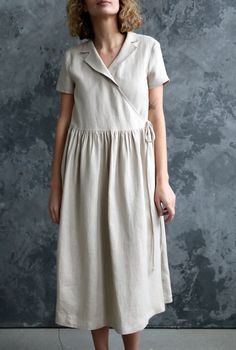 Linen Wrap Dress in Beige/belted Linen Short Sleeve - Etsy Belgium Beige Wrap Dress With Tie Waist, Beige Summer Wrap Dress, Summer Linen Dress With Surplice Neckline, Beige Short Sleeve Wrap Dress, Spring Linen Dress With Surplice Neckline, Casual Linen V-neck Wrap Dress, Linen Dress With Tie Waist And Short Sleeves, Beige Linen V-neck Dress, Beige Short Sleeve Dress With Tie Waist