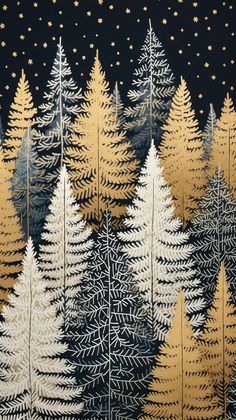 a painting with gold and black trees on it