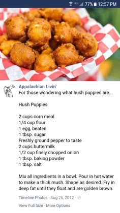 the recipe for appalachan livin's fried food is shown in this screenshot