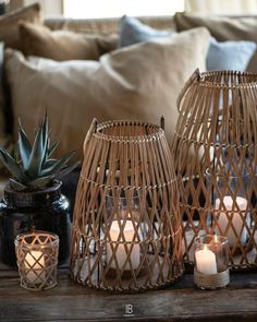 some candles are sitting on a table