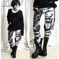 Zombie Gauze Distressed Leggings 100919 Distressed Leggings, Gothic Leggings, Gothic Pants, Hip Hop Pants, Ripped Pants, Crochet Pants, Lace Up Leggings, Mens Fashion Edgy, Gothic Clothes