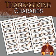 thanksgiving cards with the words thanksgiving charadess on them