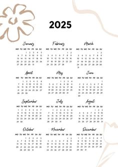 a calendar for the new year is shown with flowers on white and beige background, as well as an image of a flower