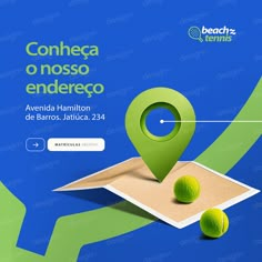 a map with two tennis balls on it and the caption reads conceca o nosso endergo