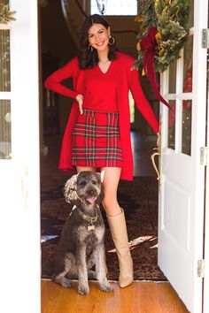 Red And Blue Plaid Skirt Outfit, Christmas Outfits Hot Weather, Red Plaid Family Pictures, Blue Plaid Mini Skirt Outfit, Brown And Red Outfit Ideas, Hot Weather Christmas Outfit, Winter Preppy Plaid Skirt, Preppy Plaid Skirt For Winter, Red Tartan Skirt Outfit