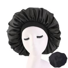 Black Extra Large Wide Band Silky Bonnet - Taelor Boutique Silk Hair Bonnets, Silk Head Wrap, Sleep Hairstyles, Long Hair Care, Sleep Hat, Silk Bonnet, Bonnet Cap, Satin Bonnet, Hair Bonnet