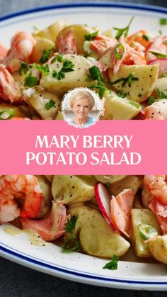 Mary Berry Potato Salad Christmas Potato Salad, Klondike Goldust Potatoes Recipe, Parsley Salmon, Mary Berry Recipes, Vinegar Potato Salad, Salad With Salmon, Christmas Potatoes, Potatoe Salad, Tiger Prawns