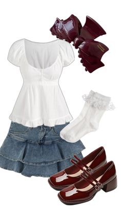 Lovergirl Aesthetic Outfits, Snow White Inspired Outfit Casual, How To Style Broad Shoulders Women, Laufeycore Outfits, Going Out To Eat Outfits, Shojou Outfit Ideas, Red And White Outfit Aesthetic, Shojo Outfits, Sleeves Types