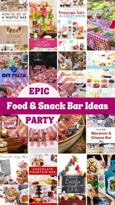 a collage of food and snack bar ideas