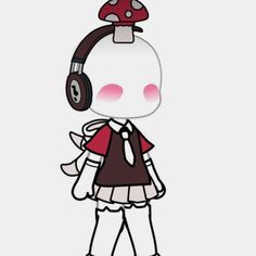 a cartoon character wearing headphones and a dress with a mushroom on it's head