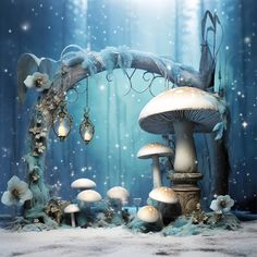 an image of a fantasy scene with mushrooms