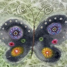 a painting of a butterfly with colorful eyes