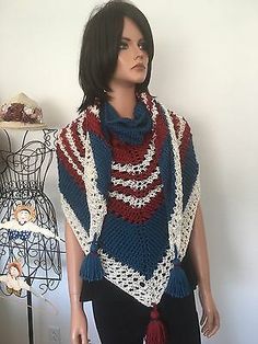 Hand Knits 2 Love Shawl Triangle American Flag Vintage Mood Designer Fashion | eBay Hand Knits, Triangle Shawl, Best Christmas Presents, Learn How To Knit, American Fashion Designers, Four Season, Unique Boutique, Knit Stitch, Knit Pattern