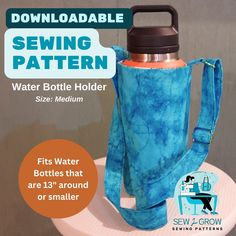 a water bottle holder is shown with the instructions for how to sew it and how to use it