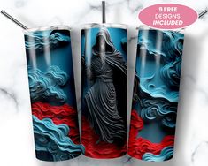 three stainless steel tumblers with the image of darth vader standing in front of clouds