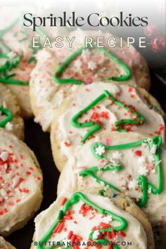 sprinkle cookies with white frosting and green sprinkles on top