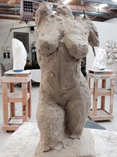 a clay sculpture of a bear in a studio