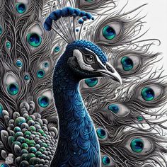 a painting of a peacock with its feathers spread out