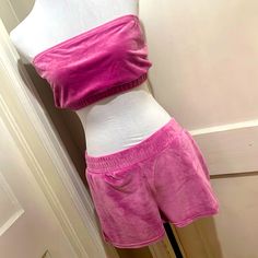 This Velour Pj Set Comes With A Cropped Tube Top And Really Cute Pink Shorts (With Pockets!) New Without Tags And Super Duper Soft! The Shorts Have A Really Wide Waistband That's Very Comfy Feeling. The Measurements Are As Follows (And Approximate): Bust: 16" Stretchy! Waist: 15" Total Length: 12" (Shorts) Thank You For Looking! Feel Free To Make An Offer! Almost Every Offer Is Accepted! Be Sure To Check Out My Closet, As I Am Posting A Ton Of Cute Stuff Each Week! Thanks Again! Cheap Pink Short-length Swim Trunks, Tube Top And Shorts, Hotty Hot Shorts, Light Blue Shorts, Cropped Tube Top, Tie Dye Shorts, Old Navy Shorts, Super Duper, Distressed Denim Shorts