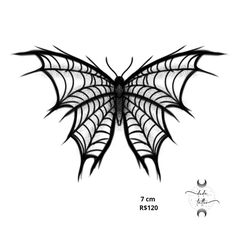 a black and white drawing of a spider's web on the back of a butterfly