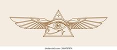 an egyptian bird with the eye of horush on it's wings, in gold