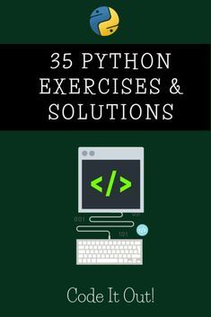 the book cover for 3 python exercises and solutions, with an image of a computer