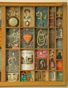 a wooden box filled with lots of different types of things on it's side