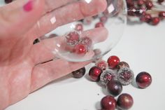 a hand holding a wine glass filled with red berries