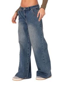 Edikted Super Baggy Wide Leg Jeans in Blue Soujia Boy, Big Baggy Jeans, Utah Girl, Baggy Wide Leg Jeans, Roller Skate Shoes, Clothes Jeans, Jnco Jeans, 90s Outfit, Boy Costumes