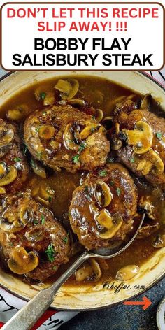 the recipe for bobby flay salisbury steak is in a skillet