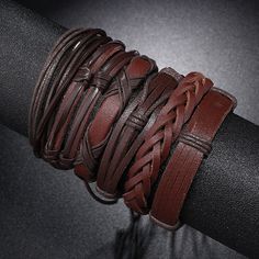 Material: Artificial Leather Color: 6-Piece Set Style: Europe and America Retro Bracelet, Artificial Leather, Bracelets For Men, Mens Bracelet, Leather Bracelet, Pu Leather, Brown Leather, Leather, Color